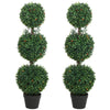 3.3FT Artificial Boxwood Topiary Tree Set of 2, Faux Three Ball Topiary Tree in Pot for Indoor Outdoor Decor, Green