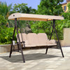 3 Seater Heavy Duty Swing Chair Outdoor Lounge Hammock Cushioned Seat W/ Tilt Canopy, Beige