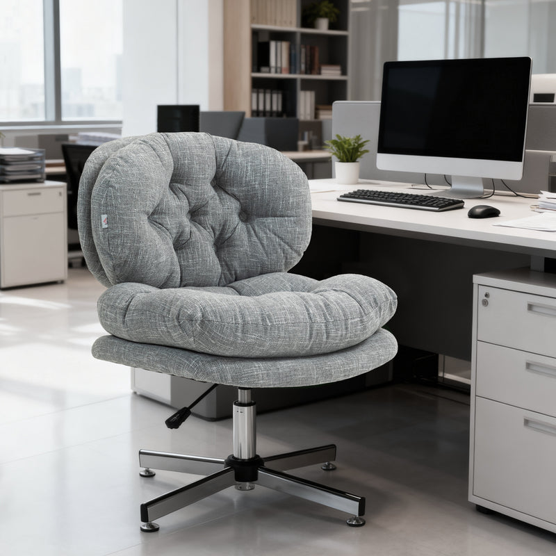 Computer Desk Chair, Armless Office Chair with Wide Padded Seat and Adjustable Height, Grey