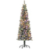 6ft Prelit Pencil Artificial Christmas Tree, Flocked Xmas Tree with Remote, Dual Colour LEDs, 429 Tips, Metal Stand