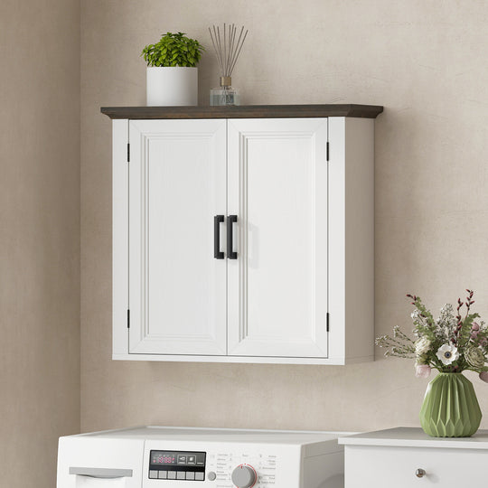 Bathroom Wall Cabinet, Farmhouse Medicine Cabinet Wall Mounted with 2 Doors and Adjustable Shelf, White