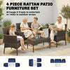 4 Pieces Wicker Outdoor Balcony Furniture Set Rattan Patio Furniture Set with Loveseat Chairs Glass Coffee Table Turquoise