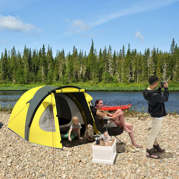 3-4 Person Camping Tent, Easy Set Up Dome Tent with Porch, Waterproof Family Tent with Bedroom and Sewn-in Groundsheet