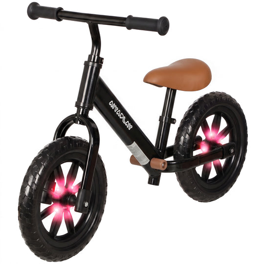 Balance Bike, Baby Bike with Lighting Wheels, Adjustable Seat and Handlebar, Steering for 2-5 Years Old, Black