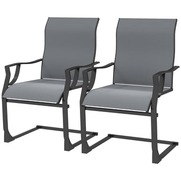 C Spring Motion Patio Chairs Set of 2 with Curved High Backrest, Armrest, All Weather Breathable Fabric, Metal Frame