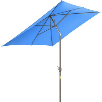 6.5x10ft Patio Umbrella, Rectangle Market Umbrella with Aluminum Frame and Crank Handle, Garden Parasol Outdoor Sunshade Canopy, Blue
