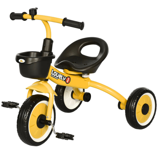 Tricycle for Toddler 2-5 Year Old Girls and Boys, Toddler Trike with Adjustable Seat, Basket, Bell, Yellow