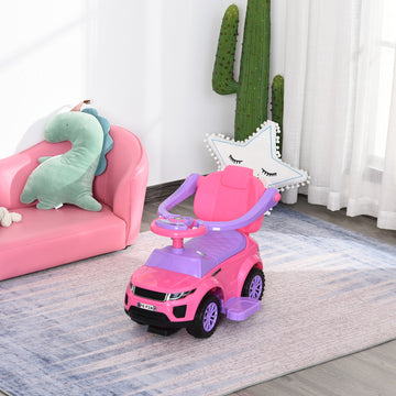 Aosom 3 in 1 Kid Ride on Push Car Sliding Car, Ride on Toy for Boy Girl Toddlers 1-3 Years Old, with Horn Music Light Function Secure Bar, Pink