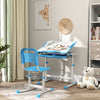 Qaba Height Adjustable Study Table and Chair Set with Drawer, Pen Slot, Tiltable Desktop, Hook, Blue
