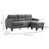 L-shaped Sofa, 3 Seater Couch with Ottoman, Corner Sofa with Thick Padded Cushion and Wood Legs, Dark Grey