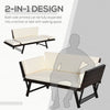 Convertible Rattan Sofa Bed Chaise Lounge Wicker Loveseat Armchair Double Seat with Cushion All Weather Patio Furniture Brown