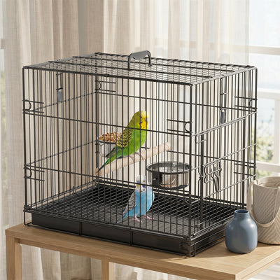 Bird Cage Portable w/ Slide-Out Tray Travel Cage for Parakeets w/ Perch & Food Bowls Black
