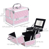 3 Tier Diamond Texture Makeup Train Case Cosmetic Organizer with Mirror, Pink