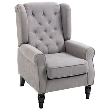 Fauteuil d'appoint en tissu, fauteuil capitonné, fauteuil de salon moderne rembourré, fauteuil à oreilles avec pieds en bois, accoudoirs roulés, rembourrage épais pour chambre à coucher, gris