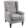 Fabric Accent Chair, Button Tufted Armchair, Upholstered Modern Living Room Chair, Wingback Chair with Wood Legs, Rolled Arms, Thick Padding for Bedroom