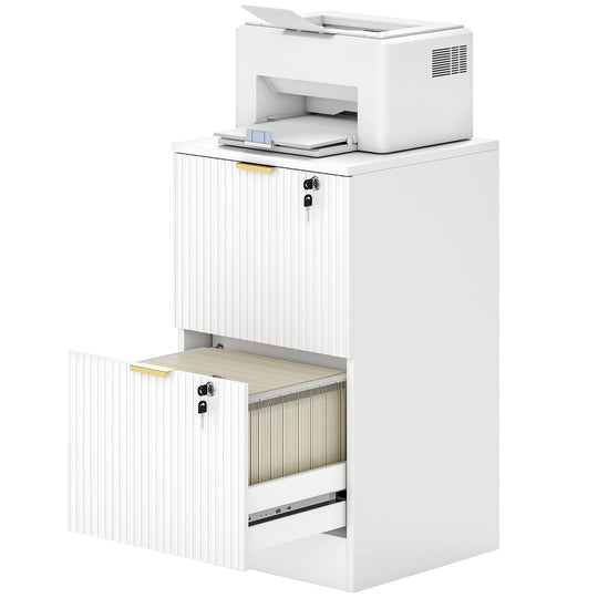 Lockable Filing Cabinet with 4 Fluted Drawers, File Cabinet with Adjustable Hanging Rails for A4 Letter Files, Black