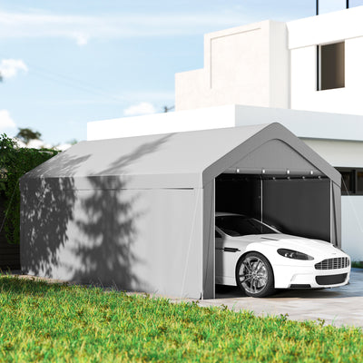 Carport, 10 x 20 ft Portable Garage with 2 Roll-Up Doors and Removable Sidewalls for Car, Truck, Boat, Light Grey