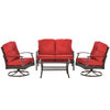 4 PCS Patio PE Rattan Wicker Sofa Set Outdoor Conversation Furniture w/ Two Tier Tea Table & Cushions, Red