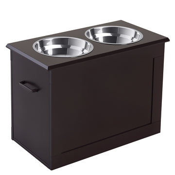 Elevated Dog Bowls for Large Dogs with Storage 2 Stainless Steel Dog Bowls， Elevated Base for Large Dogs, Coffee