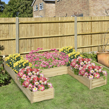 DIY 5-box Garden Planter with Open Bottom for Outdoor Plants, Vegetables, Flowers, Herbs, Natural Wood