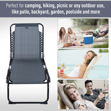Outdoor Folding Lounge Chair, 4-Level Adjustable Chaise Lounge with Headrest, Tanning Chair Beach Bed, Reclining Lounger Cot for Camping, Hiking, Backyard, Grey
