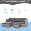 3-Piece Patio Furniture Set Modern Sectional Sofa Rattan Chair Wicker Conversation Set Outdoor Hand Woven Rattan Wicker Furniture Patio Coffee Table Sofa Set, Grey