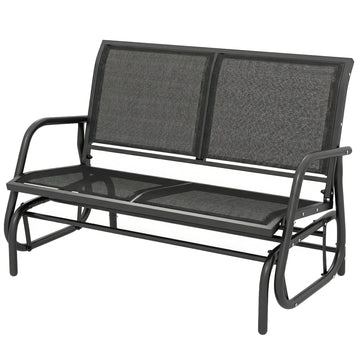 Outdoor Glider Bench, 2 Seater Garden Patio Glider Chair with Sling Fabric Seat, Steel Frame, Black