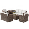 6 Pieces Wicker Patio Furniture Set with Cushions, 7-Seater Rattan Patio Sofa Set with Storage Table