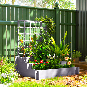 Wooden Elevated Planter Box with Trellis for Climbing Plants, 3 Tier Raised Garden Bed for Garden, Outdoor, Grey