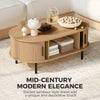 Coffee Table with Sliding Tambour Doors and Storage Center Table with Metal Legs, 39
