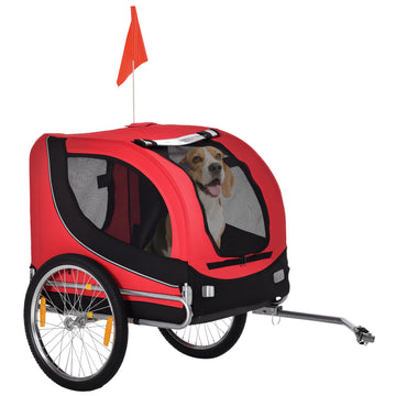 Aosom Dog Bike Trailer, Pet Cart Bicycle, Wagon Cargo Carrier Attachment with Hitch, Reflectors, Flag for Small Medium Dogs, Pet Wheelchair for Travelling, Red