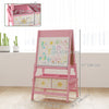 Qaba Art Easel for Kids, Double-Sided Whiteboard & Chalkboard with Paper Roll, 2 Storage Boxes, Gift for Boys, Girls, Pink