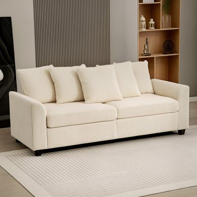 Corduroy Couch, 3 Seater Sofa, Modern Upholstered Couch with Curved Armrests and 8 Removable Pillows