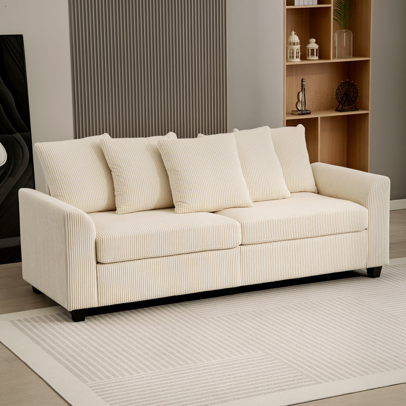 Corduroy Couch, 3 Seater Sofa, Modern Upholstered Couch with Curved Armrests and 8 Removable Pillows