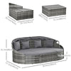 4 Pieces Patio PE Wicker Round Daybed, Outdoor Rattan Garden Lounge Furniture Sets, Grey