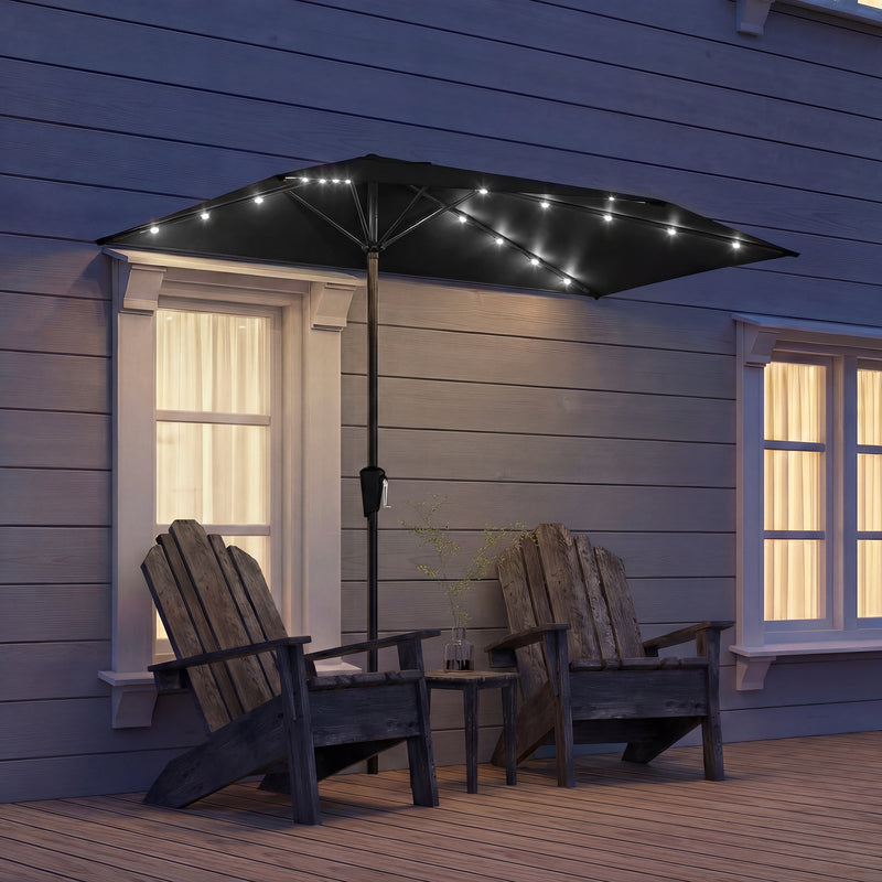 Half Outdoor Patio Umbrella with Solar LED Lights Half Umbrella with Crank 105.1
