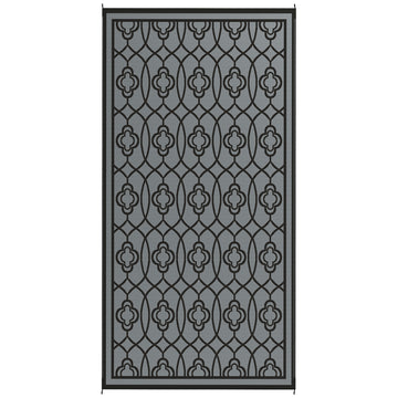 9' x 18' Outdoor RV Rug, Reversible Patio Floor Mat with Carry Bag, Lantern, Black and Grey