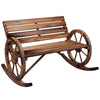 Rocking Outdoor Bench, Wood Outdoor Loveseat with Wagon Wheel Armrests, Carbonized