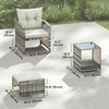 5 Piece Patio Furniture Set, Wicker Patio Chairs with Ottomans, 2-Tier Glass Coffee Table and Cushions, Grey/Cream White