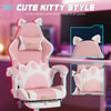 Cute Gaming Chair with Cat Ears, Gamer Computer Chair with Lumbar Support, Footrest, Headrest, Faux Leather, Pink