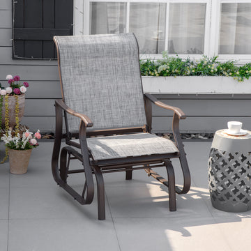 Outdoor Glider Chair, Patio Glider with Steel Frame and Mesh Fabric, Outdoor Patio Chair for Backyard, Garden and Porch, Grey