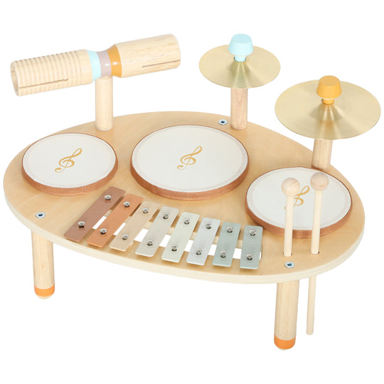 Toddler Drum Set, 4-in-1 Musical Instruments for Kids 2+, Gifts for Girls Boys Birthday, Natural Wood