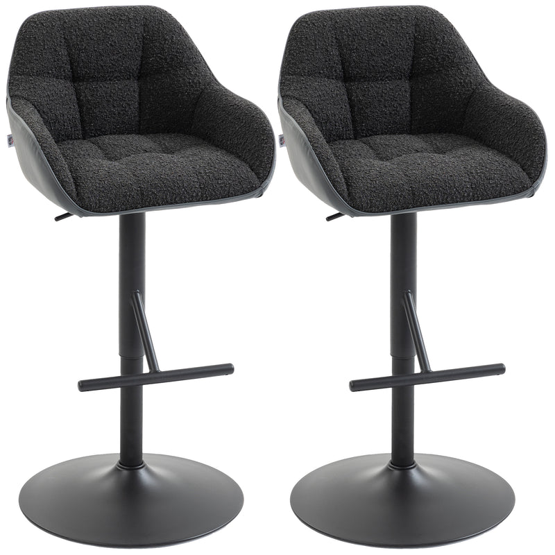 Bar Stools Set of 2, Swivel Counter Height Barstools with Back, Footrest, Armrests, Adjustable Height, Light Grey