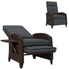 Wicker Recliner Chair with Adjustable Backrest and Footrest, Washable Cushion, Side Tray, Dark Grey