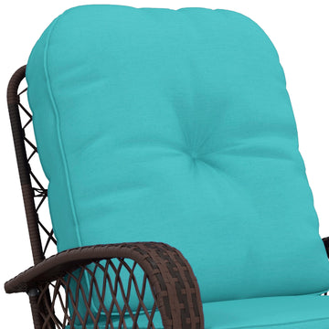 Outdoor Wicker Rattan Rocking Chair Patio Rocker with Thick Cushions for Garden Backyard Porch, Turquoise