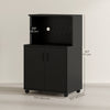 Microwave Cart on Wheels Utility Trolley Storage Sideboard Bookcase with 2-door Cabinet, Black Wood Grain