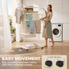 5-Tier Clothes Drying Rack, Foldable Laundry Drying Rack with Wheels, Side Wings, White