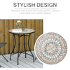 Mosaic Patio Table, Round Coffee Table with Metal Frame, Garden Furniture for Outdoor, Poolside, Green