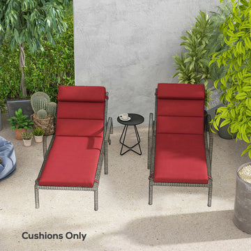 Patio Chaise Lounge Chair Cushions Replacement Sun Lounger Pads with Headrest and Ties, Set of 2, Wine Red