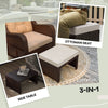2 Pieces Wicker Outdoor Ottomans with Removable Cushions, Rattan Outdoor Seating, Footrest and Side Table, Khaki